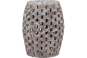 Amazon Aware FSC Certified (FSC N004130) Indoor/Outdoor Recycled Checkered Round Wood Stool and Plant Stand, 15.35 x 18.9 in, Burnt Natural