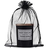 YunKo 50pcs Organza Bags 6x9 Inches Drawstring Gift Bags Mesh Gift Bags White Sheer Organza Wedding Favor Bags(black)