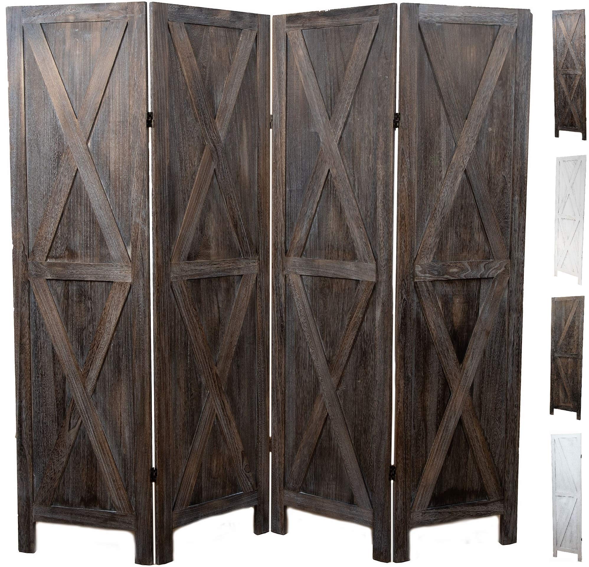 Photo 1 of Premium Home 4-Panel Room Divider – Rustic Brown Barn Door, X Pattern Folding Privacy Screen, Partition Wall