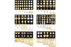 IF YOU 84 Pairs Gold Stud Earrings Set for Women Multipack, Fashion Pearl Cubic Zirconia Butterfly Earrings Packs Piercings, Hypoallergenic Stud Hoops Earrings for Gift