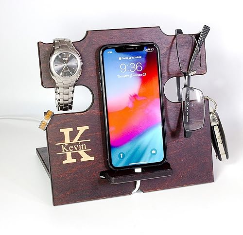 Amazon Com Wooden Docking Station For Men Fathers Day Gifts Nightstand Organizer With Charger Iphone Charger Holds Keys Watch Wallet Glasses Ring Pen Perfect Fathers Day Gift Dad Gifts Personalized Handmade