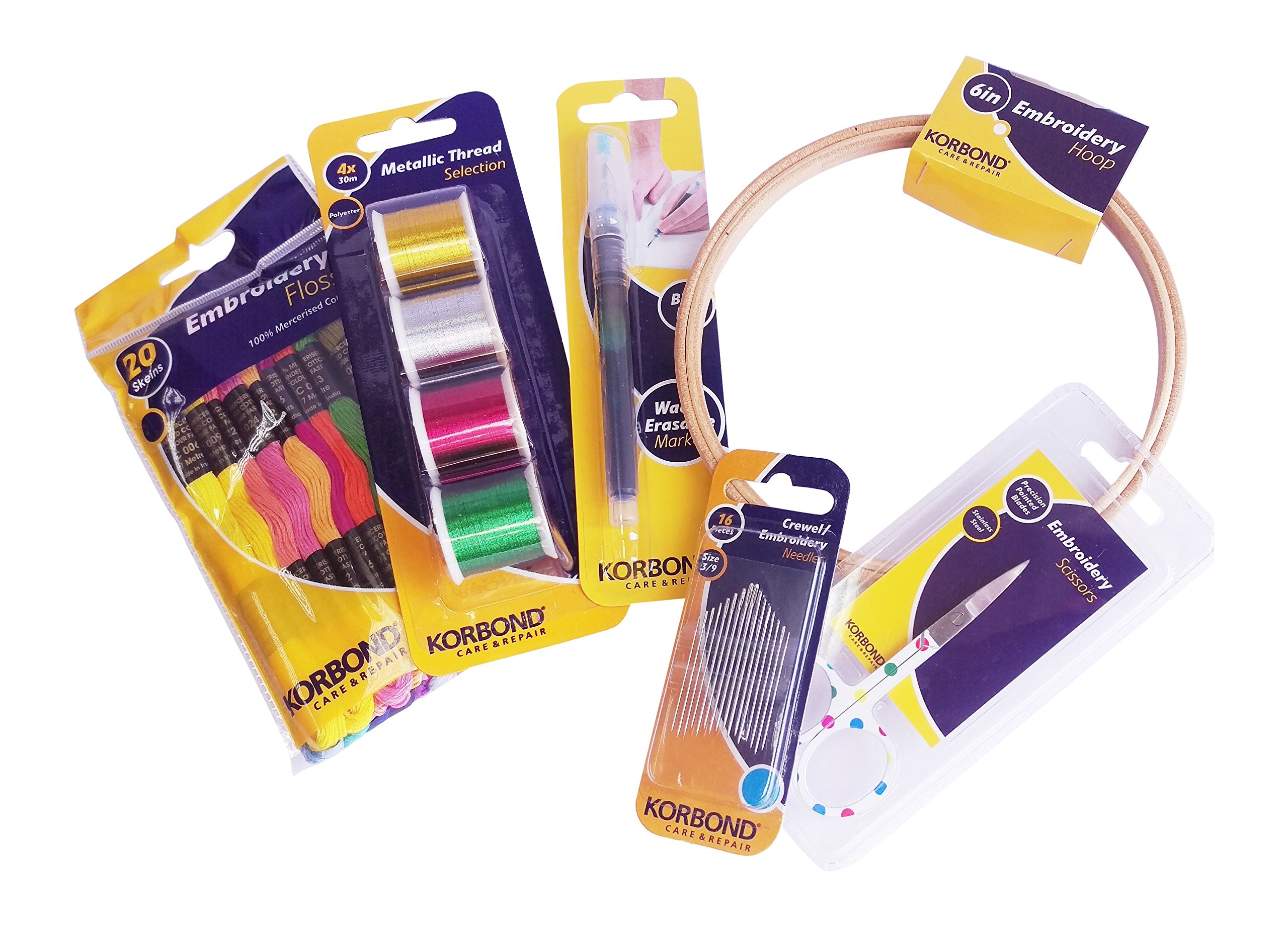 Korbond Embroidery Hoop, Other, Multi-Colour, 6 Inch + Needles & Thread