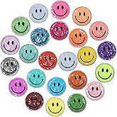 Juinte 24 Pcs Sequin Smile Face Iron on Patches Face Patches 2 Inch Shiny Glitter Cute Preppy Heat Sequins Applique for Hats Backpacks Clothes Jackets Decorative DIY Craft