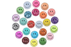 Juinte 24 Pcs Smile Face Patch Iron on Patches 2 Inch Chenille Cute Preppy Happy Face Patches Glitter Heat Sequins Applique for Backpacks Hats Clothes Jackets Decorative DIY Craft(Sequin Style)