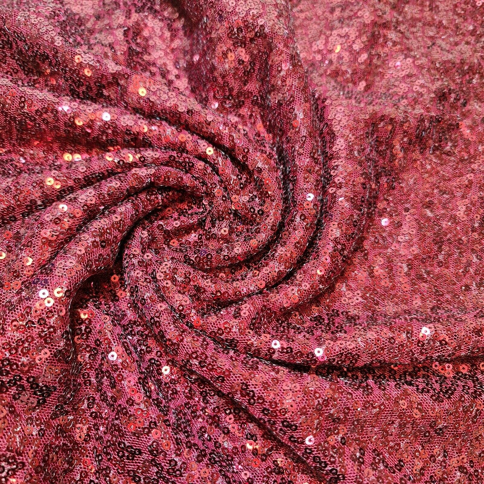 Sparkly Sequin Shiny Bling Decorations Dress Craft Fabric Material 58" Net with - 130cm Wide Sold As 1 Meter Pre - Cut Lengths (Available in 21 Colours) (Maroon)
