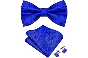 GUSLESON Mens Paisley Bow Tie Handkerchief Jacquard Woven Adjustable Pre-Tied Bowties Pocket Square Cufflinks Set
