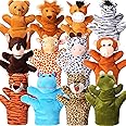 Hungdao 12 Pieces Hand Puppet Zoo Animal Plush Puppets Cute Animal Plush Pretend Educational Toys with Tiger Lion Bear Leopard Design for Telling Story Teaching Role Play