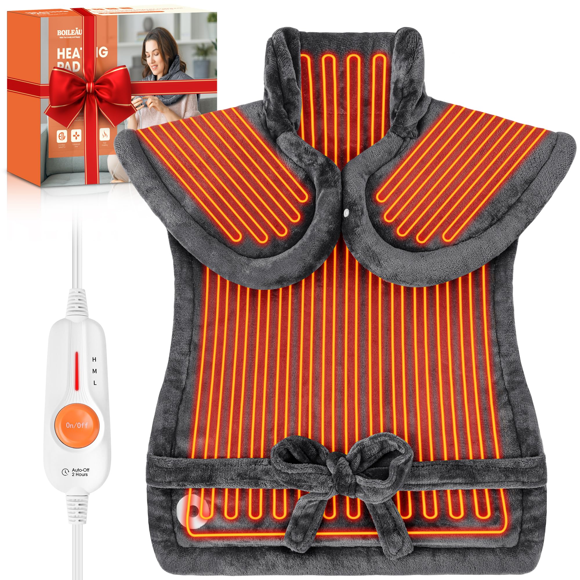 Photo 1 of ***FOR PARTS*** Boileau Electric Heating Pad for Back Pain Relief, Birthday Gifts for Women Men Mom Dad Elderly, Self Care Gifts for Her Him Wife Husband, Neck Shoulder Back Pain Relief 24"x33" Large Heating Heat Pad