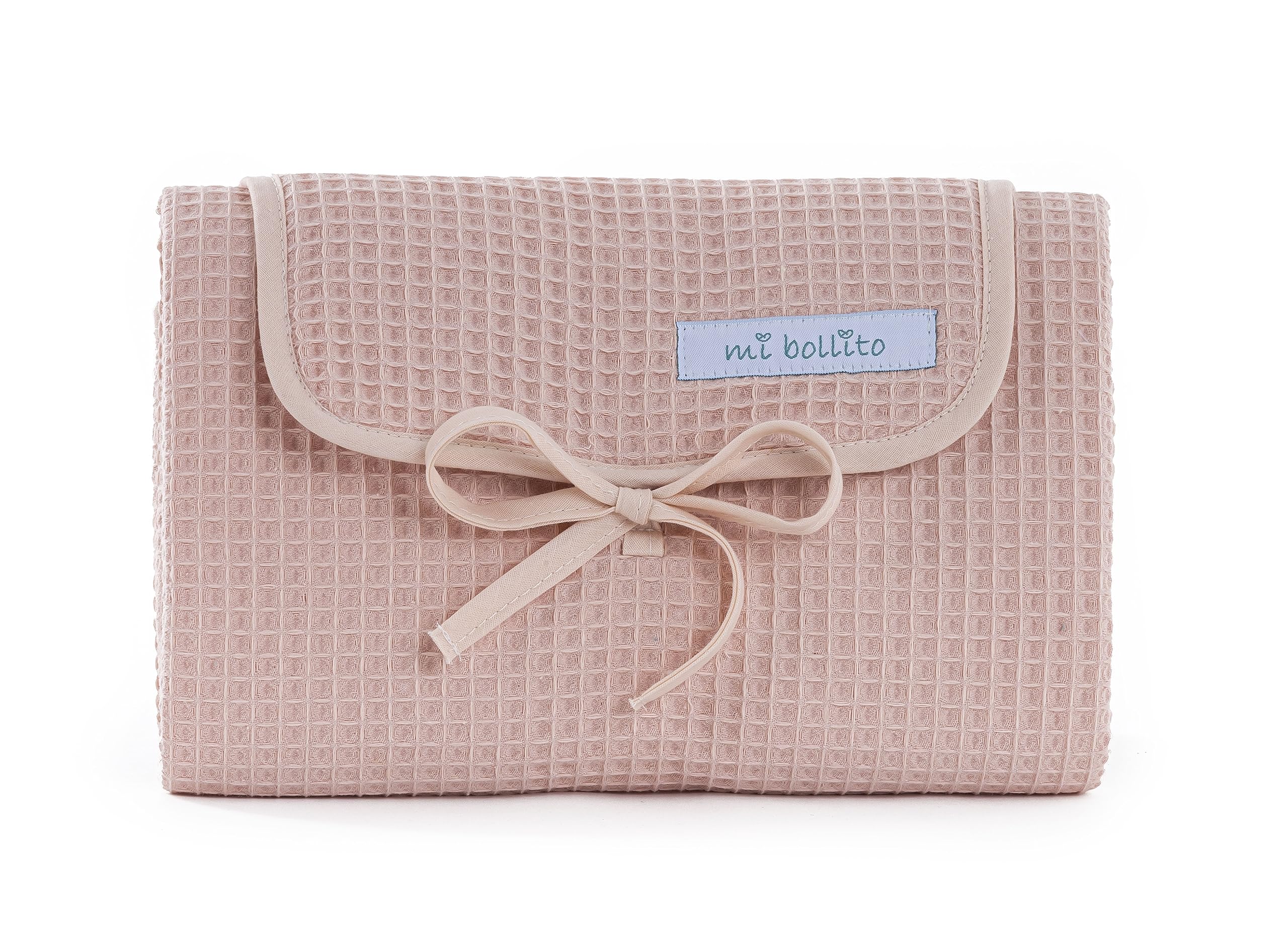 Mi bollito Baby Changing Mat Portable Foldable Waterproof 100% Waffle Cotton Fabric Easy to Store in Maternity Bag Ideal for Newborn Gift (Pastel Pink)