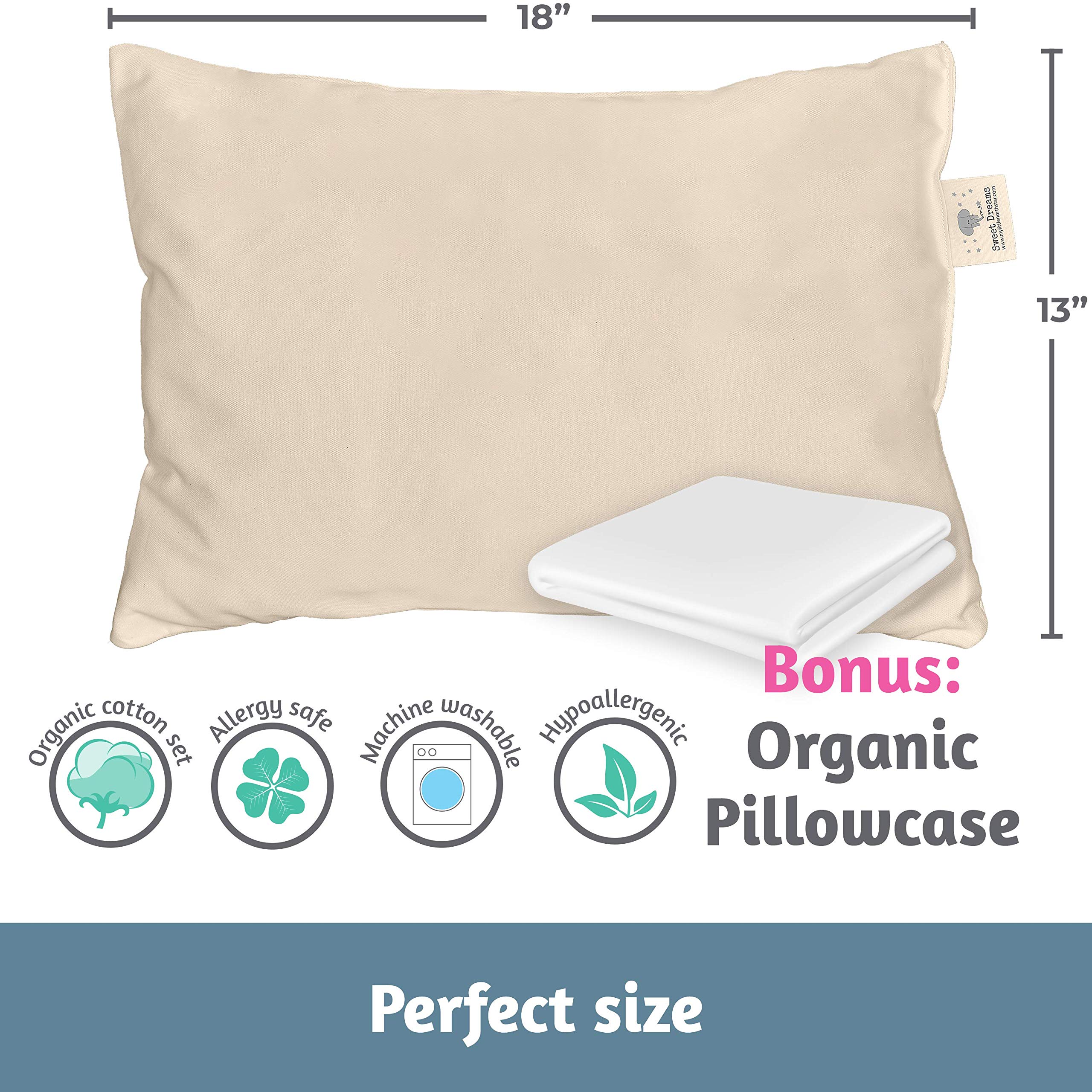 Toddler Pillow & Pillowcase Made In USA Certified Organic Cotton