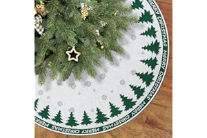Weldomcor Knitted Christmas Tree Skirt 36 Inch Green Tree Skirt with Grey Snowflake, Rustic Vintage Xmas Under Tree Mat Large