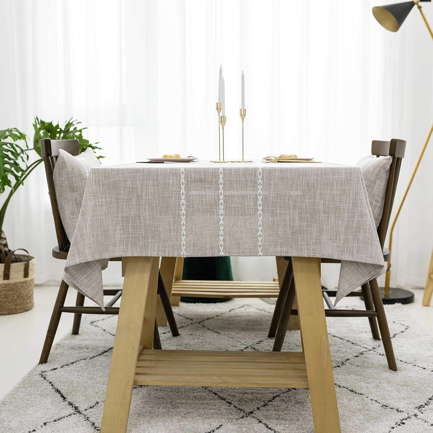 Home Brilliant Faux Burlap Tablecloth Rectangular Oblong Table Cover for Kitchen Dinning Striped Tabletop Decoration (52 x 72 Inch, Light Linen): Home & Kitchen