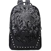 Berchirly Men Pu Leather Lion Head Backpack Women Fashion Casual Travel Hiking Daypack Laptop Bag Backpacks