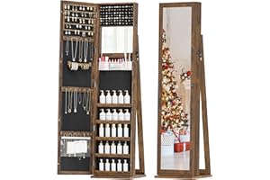 TJYGO Jewelry Cabinet with Full Length Mirror & Storage, Jewelry Armoire Organizer, Jewelry Box with Lock, Mirror Jewelry Cabinet Standing for Bedroom & Dressing Room