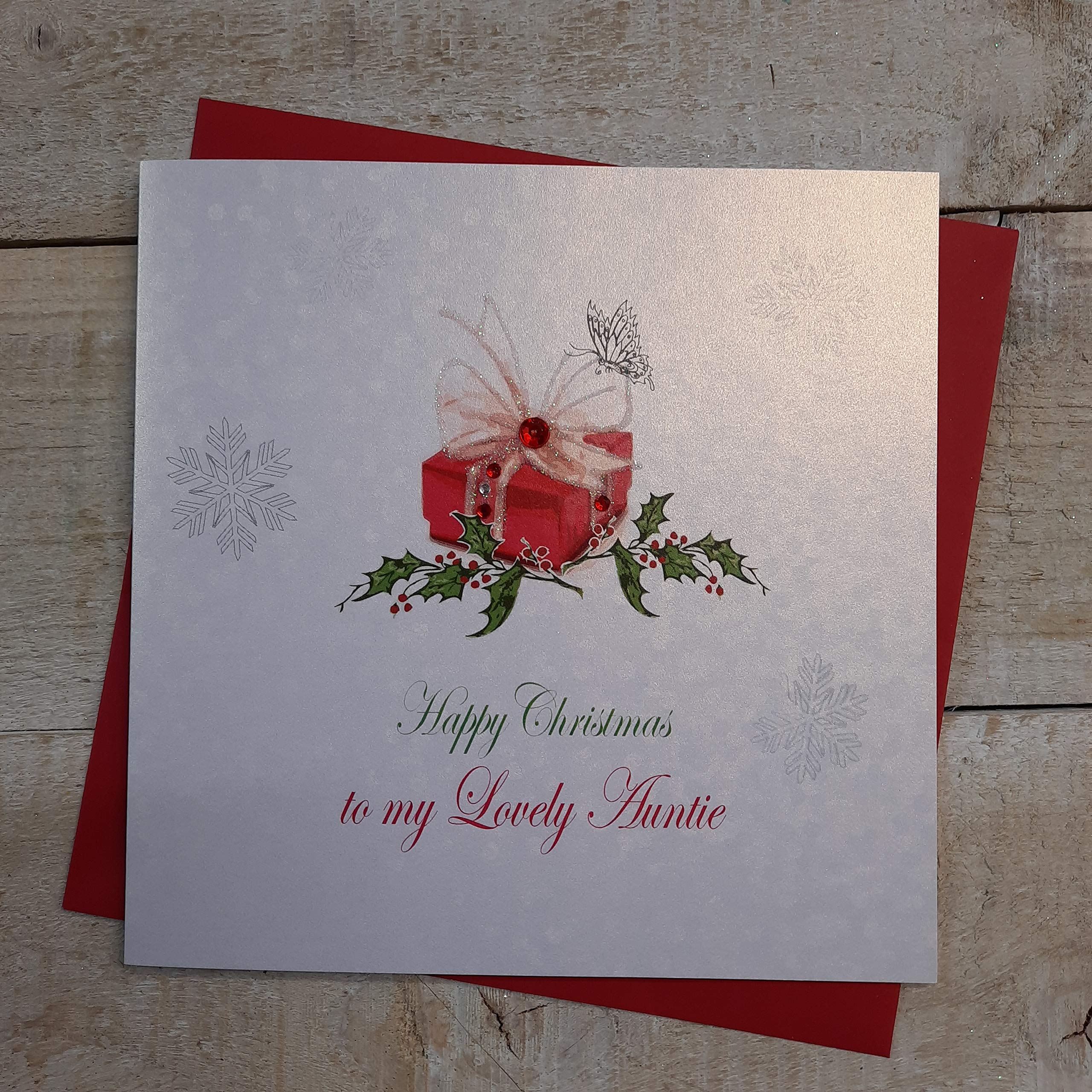 WHITE COTTON CARDS X105 Lovely Auntie Handmade Christmas Card, White