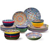 Romatlink 24 Pieces Dinnerware Sets, Ceramic Plates and Bowls Set, Microwave and Dishwasher Safe, Scratch Resistant, Bohemian Style Dishware Set, Service for 6