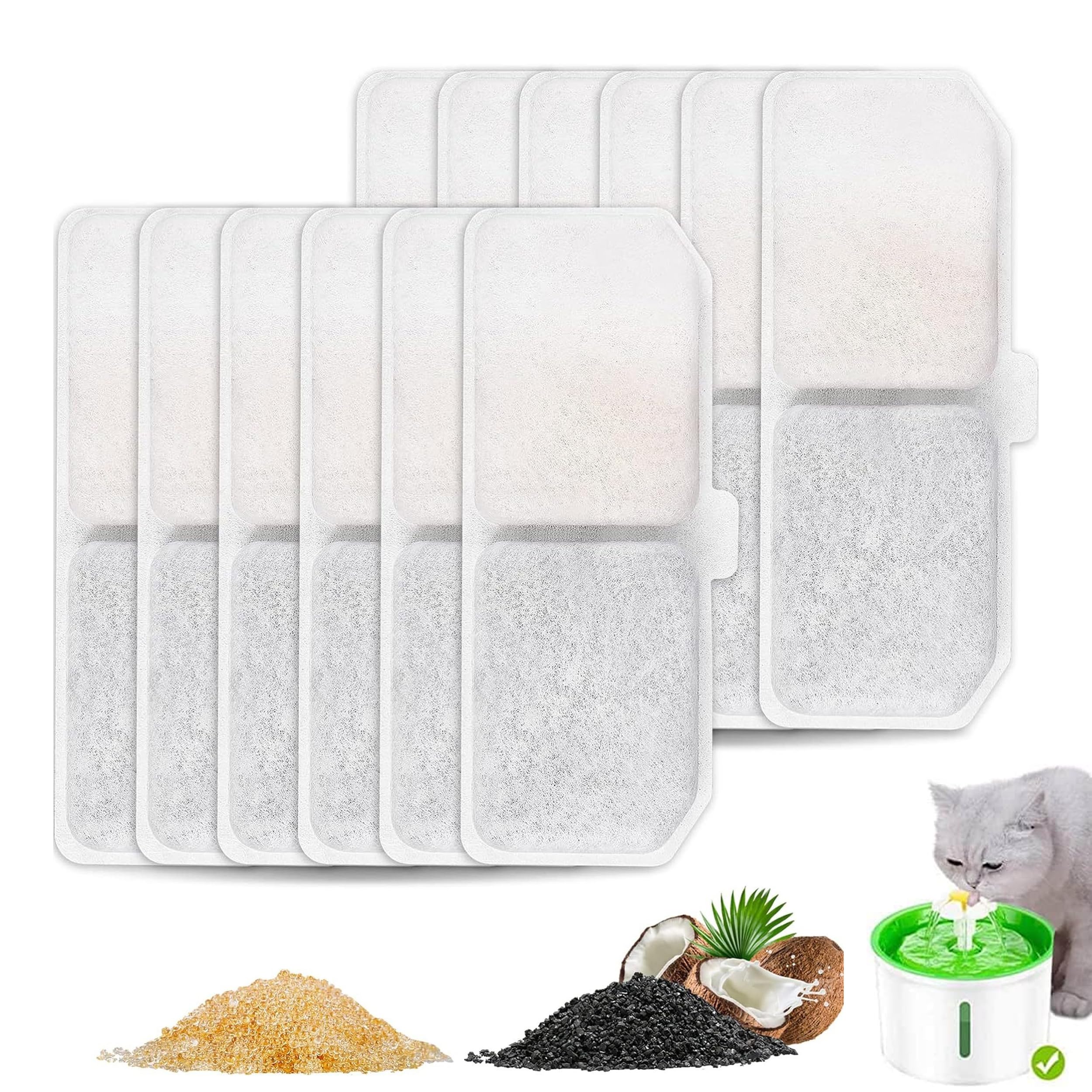 Cat Water Fountain Filters, 12Pcs Cat Fountain Filters Set, 11.4 * 4.3cm Pet Water Fountain Filter with Activated Carbon, Pet Drinking Dispenser Filter for Cat Water Dispenser