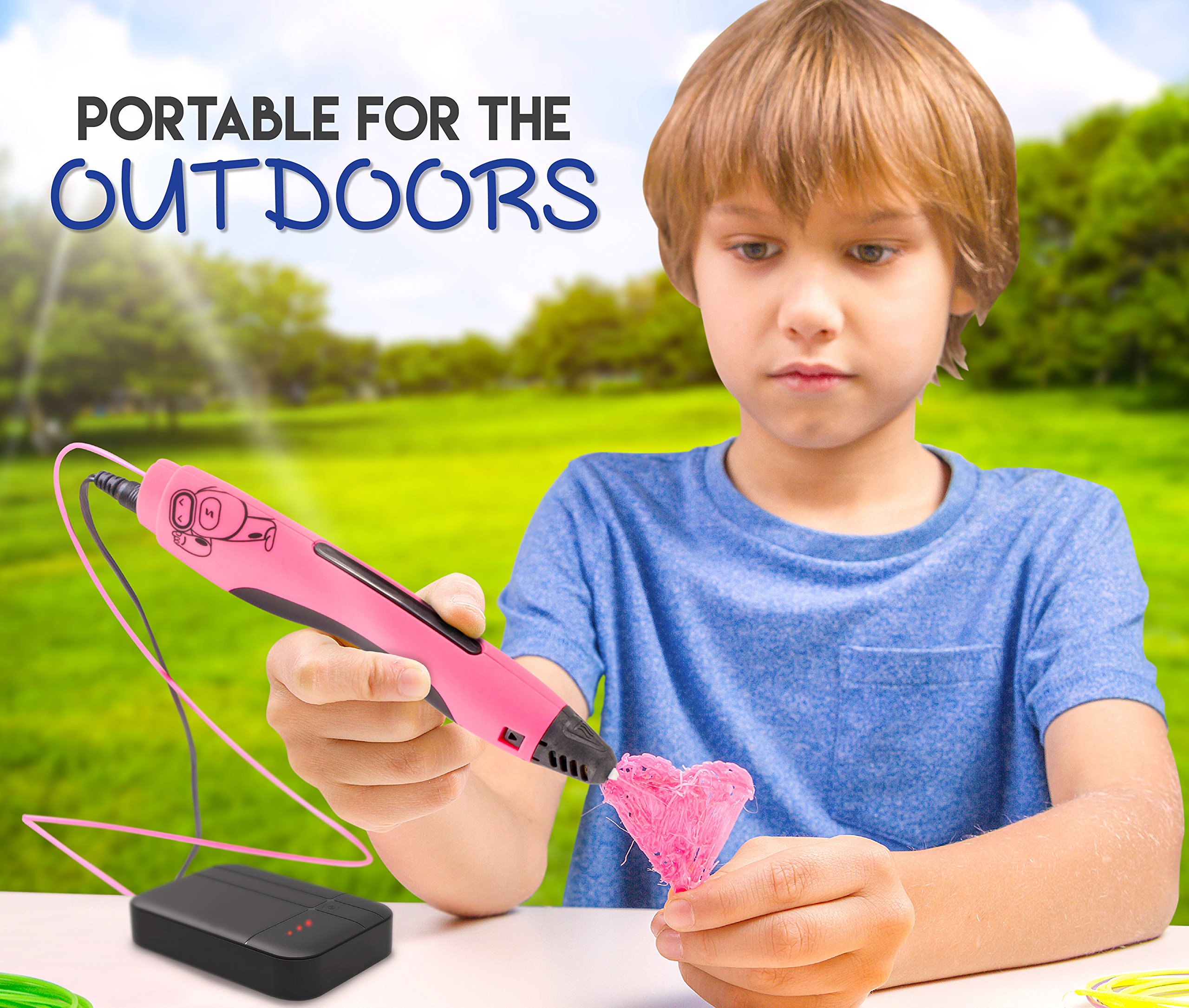 3D Printer Pen - Simple & Fun 1 Button Operation 3D Pen for Kids, Teens and Adults - Includes Two PLA Filaments, USB & BONUS Safety Shovel Tool by Curiosity