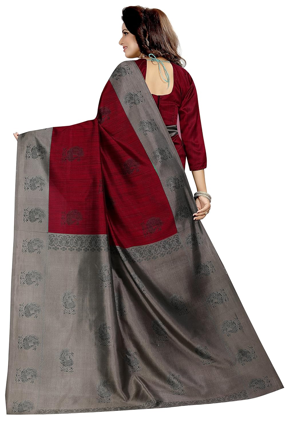 rensila fab women's mysore art silk saree with blouse piece (maroon)