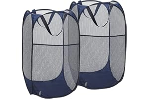 LVXINLI 2 Pack Laundry Hamper,Foldable Mesh Popup Laundry Basket with Durable Handle,Easy to Open and Fold for Dorm, Laundry Room, Bedroom, RV(blue+ blue)…