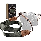 Olive Green Camera Strap,Double Layer top-grain Cowhide Ends,1.5"Wide Pure Cotton Woven Camera Strap,Adjustable Universal Neck & Shoulder Strap for All DSLR Cameras,Great Gift for Photographers