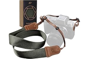 PADWA LIFESTYLE Olive Green Camera Strap,Double Layer top-grain Cowhide Ends,1.5"Wide Pure Cotton Woven Camera Strap,Adjustable Universal Neck & Shoulder Strap for All DSLR Cameras,Great Gift for Photographers