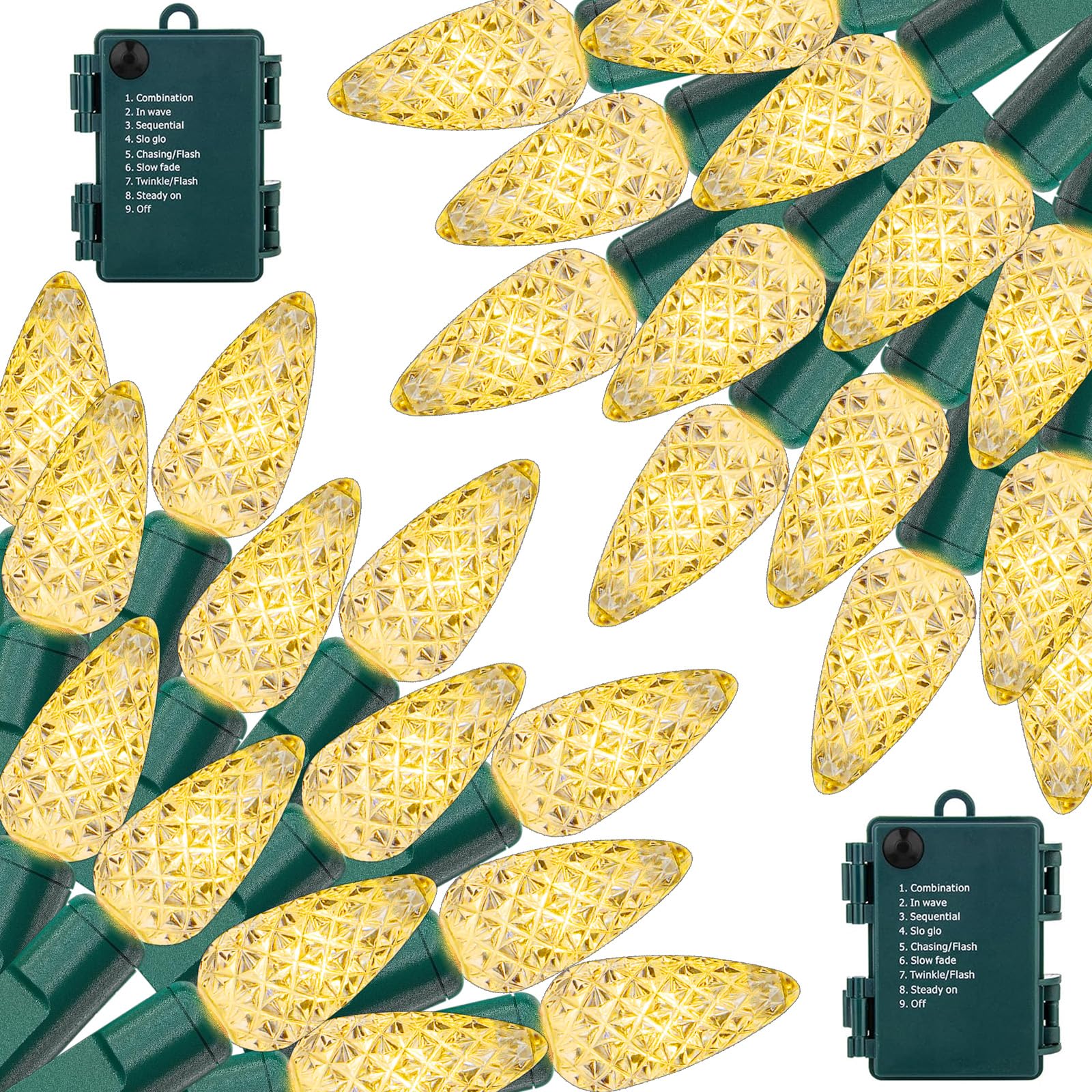 Photo 1 of 2 Pack 100LED C6 Christmas Lights Battery Operated, 16.4FT C6 Christmas Lights Battery Powered with Timer, 8 Modes, Waterproof for Outdoor Garden Patio Indoor Xmas Tree Bedroom Party Warm White