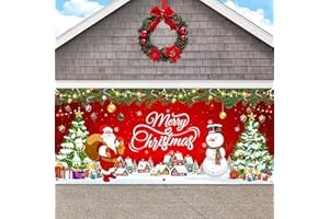 BASSION Christmas Garage Door Cover, 6 x 13 ft Christmas Backdrop Merry Christmas Banner Large Christmas Garage Door Decorations Holiday Party Supplies for Indoor Outdoor Winter Decor