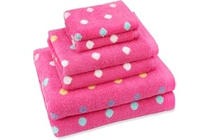 ORIGINAL KIDS 6 Piece Towel Set - Bath Time Sugar & Spice - 2 Towels, 2 Hand Towels, 2 Washcloths - 100% Cotton Jacquard Soft Absorbent Pool Beach Towel Gift - Pink Multicolor