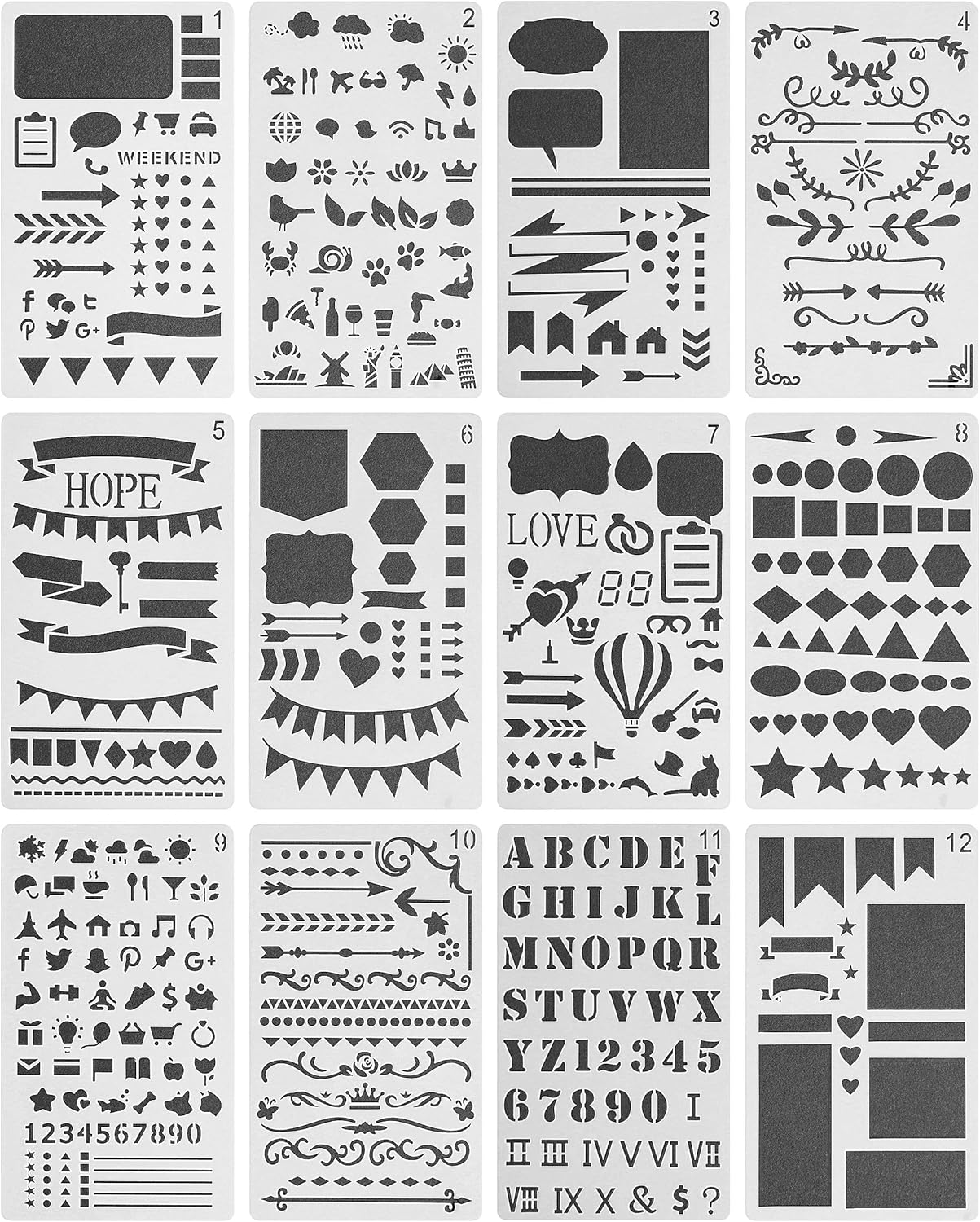 Mr. Pen- Journaling Stencil, 12 Pack, Stencils, 4x7 Inch, Bullet Journaling Supplies, Stencil Set, Journal Stencils, Journal Stencil, Planner Stencils, Bullet Journaling Stencil, Stencils for Planners : Kitchen & Dining