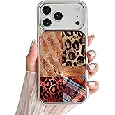 FXFOOT Leopard & Textured Patchwork Phone Case for iPhone 17 Pro, TPU Matte Electroplated Silver Chrome Finish, 3D Resin Anti-Scratch Anti-Slip Protection for Women Girls
