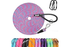 ZALER Long Dog Leash, 50 feet 30ft 20ft 15ft 10ft Dog Training Lead, Heavy Duty Check Cord Recall Leash for Dogs Training, Playing, Camping, or Backyard (20FT, Blue Pink)