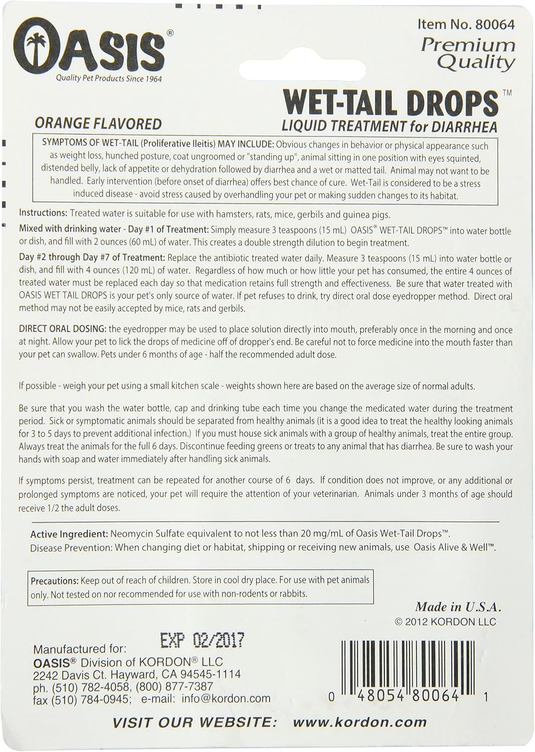 Amazon Com Oasis 80064 Wet Tail Drops Liquid Treatment For Diarrhea 1 Ounce Pet Supplies