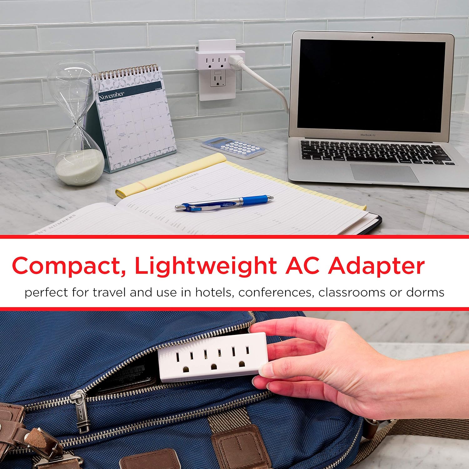 GE UltraPro 3-Outlet Grounded Adapter Wall Tap Plug, 3 Pack, Indoor Rated, 3 Prong, White, 47884 - - 