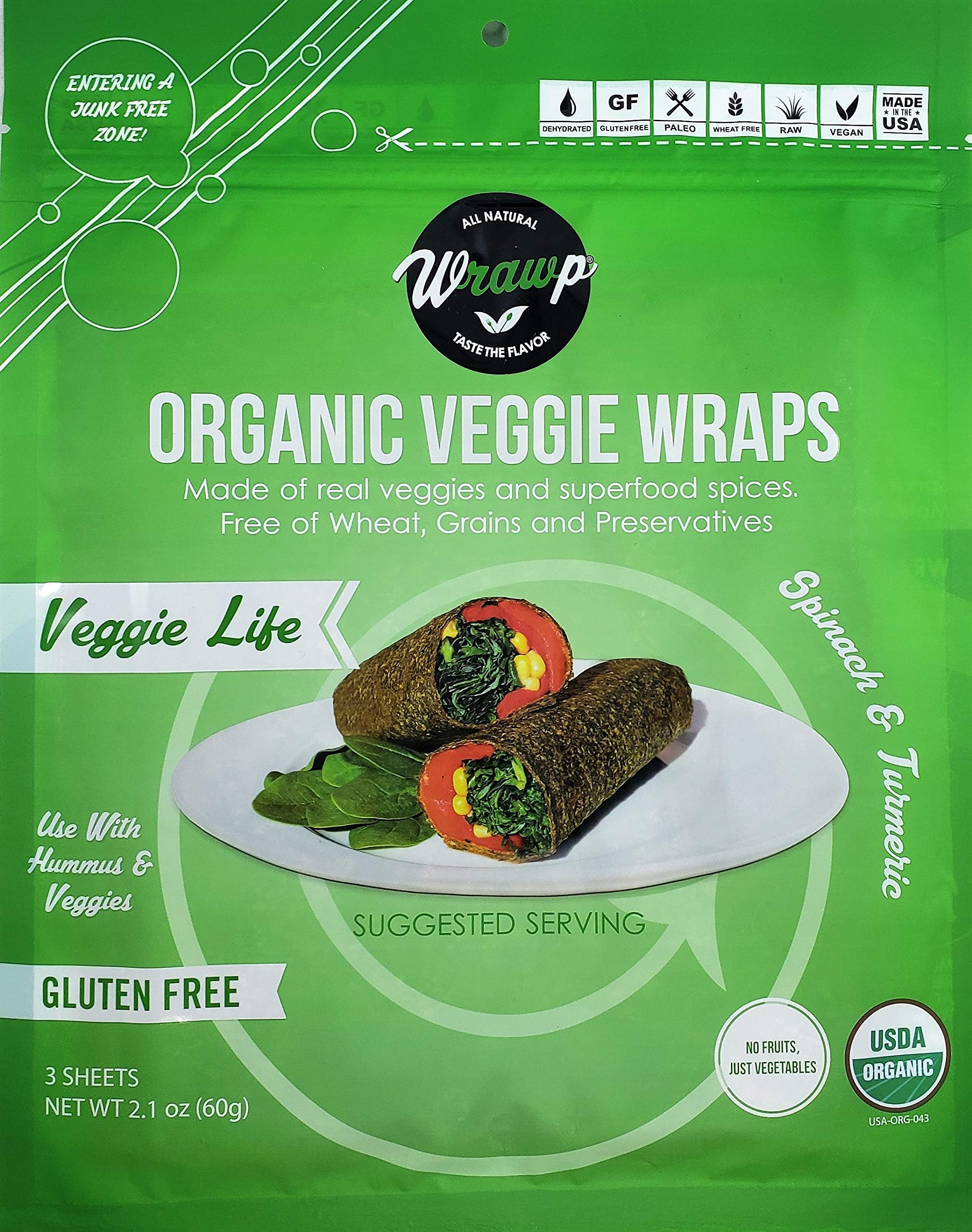 Organic Veggie Wraps - Mini Veggie Life Wraps by Wrawp | Perfect for Wraps, Sandwiches, Crackers, Side Bread or a Simple Snack