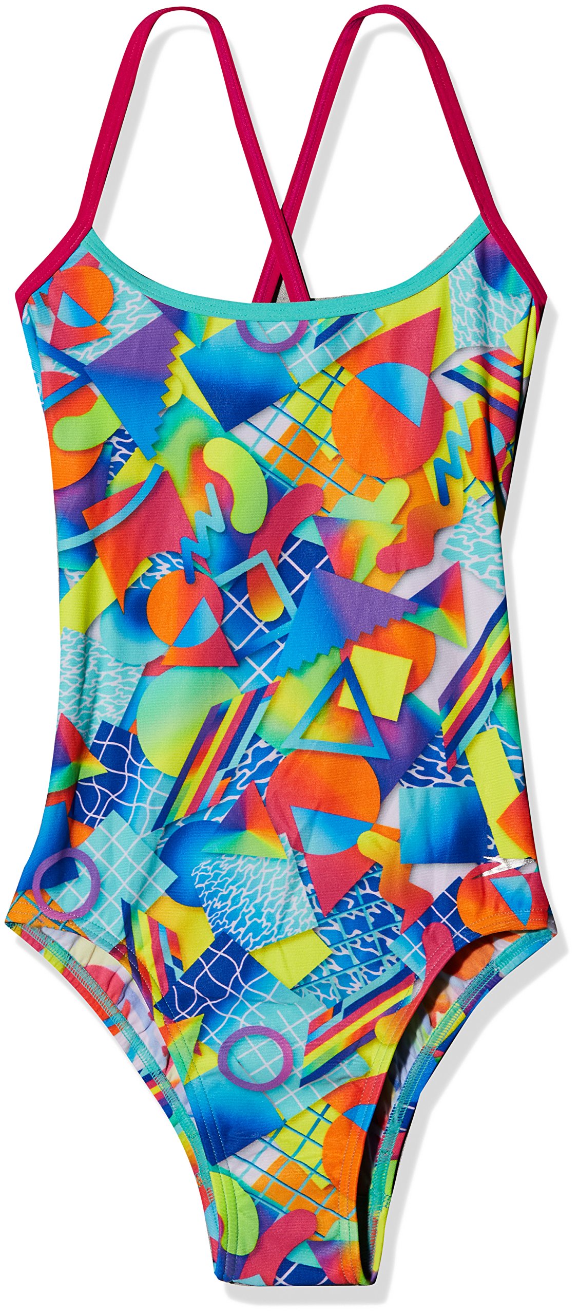 SpeedoWomens Flipturn Single Crossback One Piece Swimsuit - 28 Pink/Green