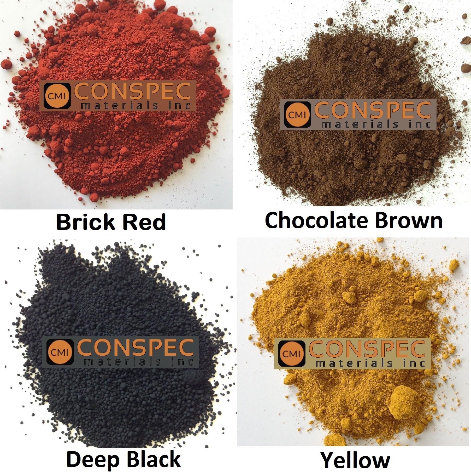Conspec 8-oz. MIXED COLORS Dry Pigment Powdered Color for Wood Putty Epoxy Paste, Concrete, Cement, Mortar, Grout, Plaster BRICK RED, BROWN, DEEP BLACK, YELLOW, Colorant