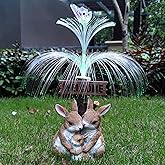 RCTTICUU Solar Rabbit Garden Statues,Resin Rabbit Family Figurine with Welcome Card and 7-Color Changing Optical Fiber with Solar Lights, Lawn Decor Outdoor Statue for Patio,Balcony,Yard,Lawn