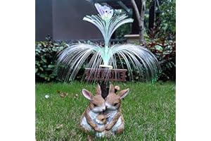 RCTTICUU Solar Rabbit Garden Statues,Resin Rabbit Family Figurine with Welcome Card and 7-Color Changing Optical Fiber with Solar Lights, Lawn Decor Outdoor Statue for Patio,Balcony,Yard,Lawn
