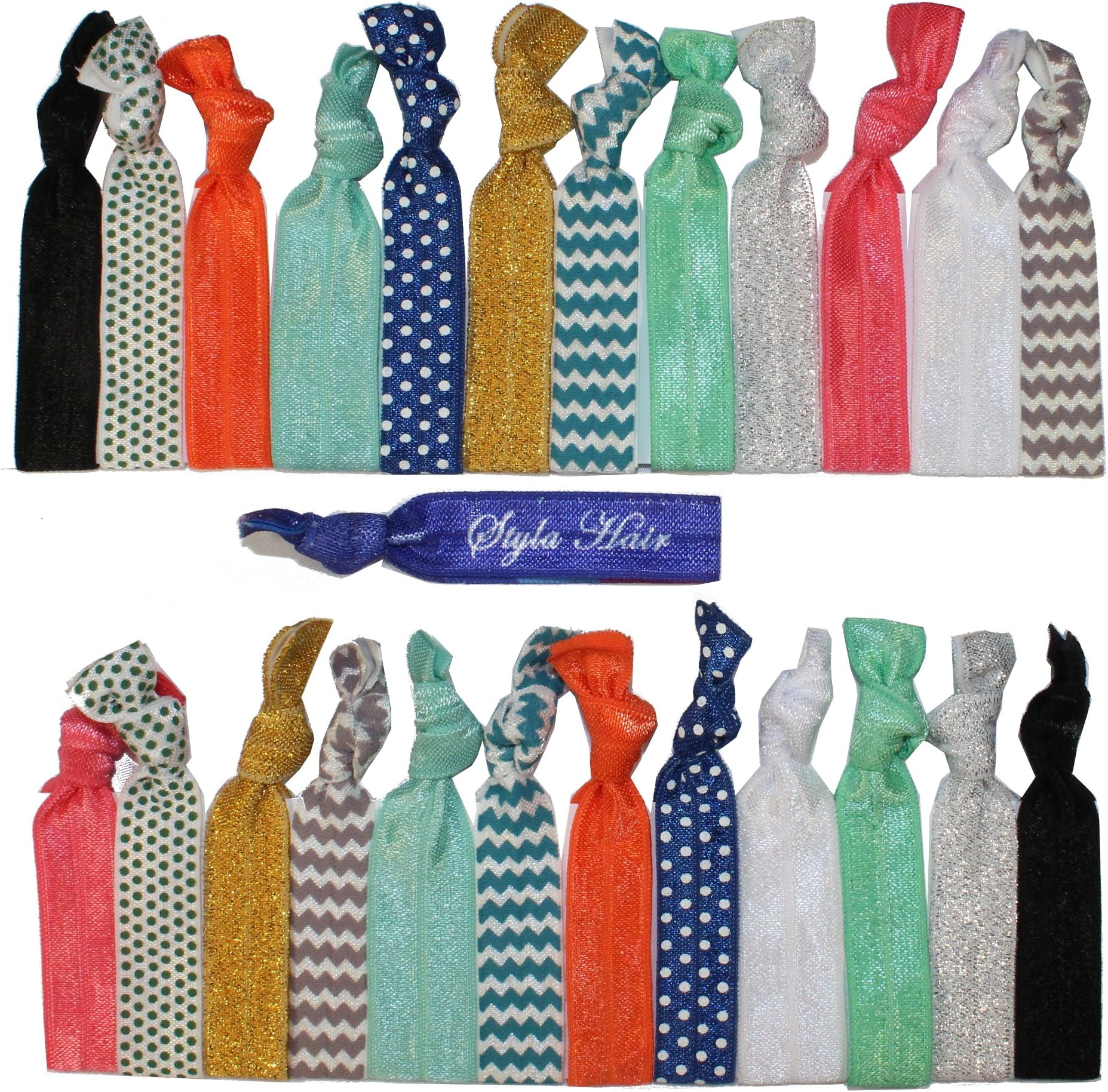 Pack of 25 Elastic Ribbon Hair Ties - No Crease Ouchless Ponytail Holders Hair Accessories (Variety Colours)