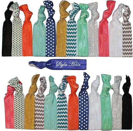Pack Of 25 Elastic Ribbon Hair Ties No Crease Ouchless Ponytail