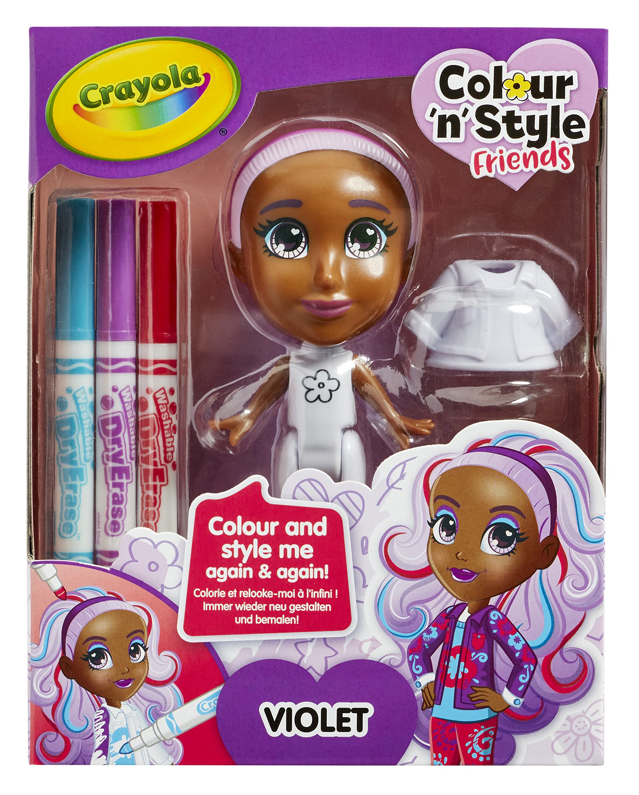 CRAYOLA Colour 'n' Style Friends: Violet | Colour & Style Your Own Doll, Again and Again! (Includes Magic Dry-Erase Pens) | Ideal For Kids Aged 3+