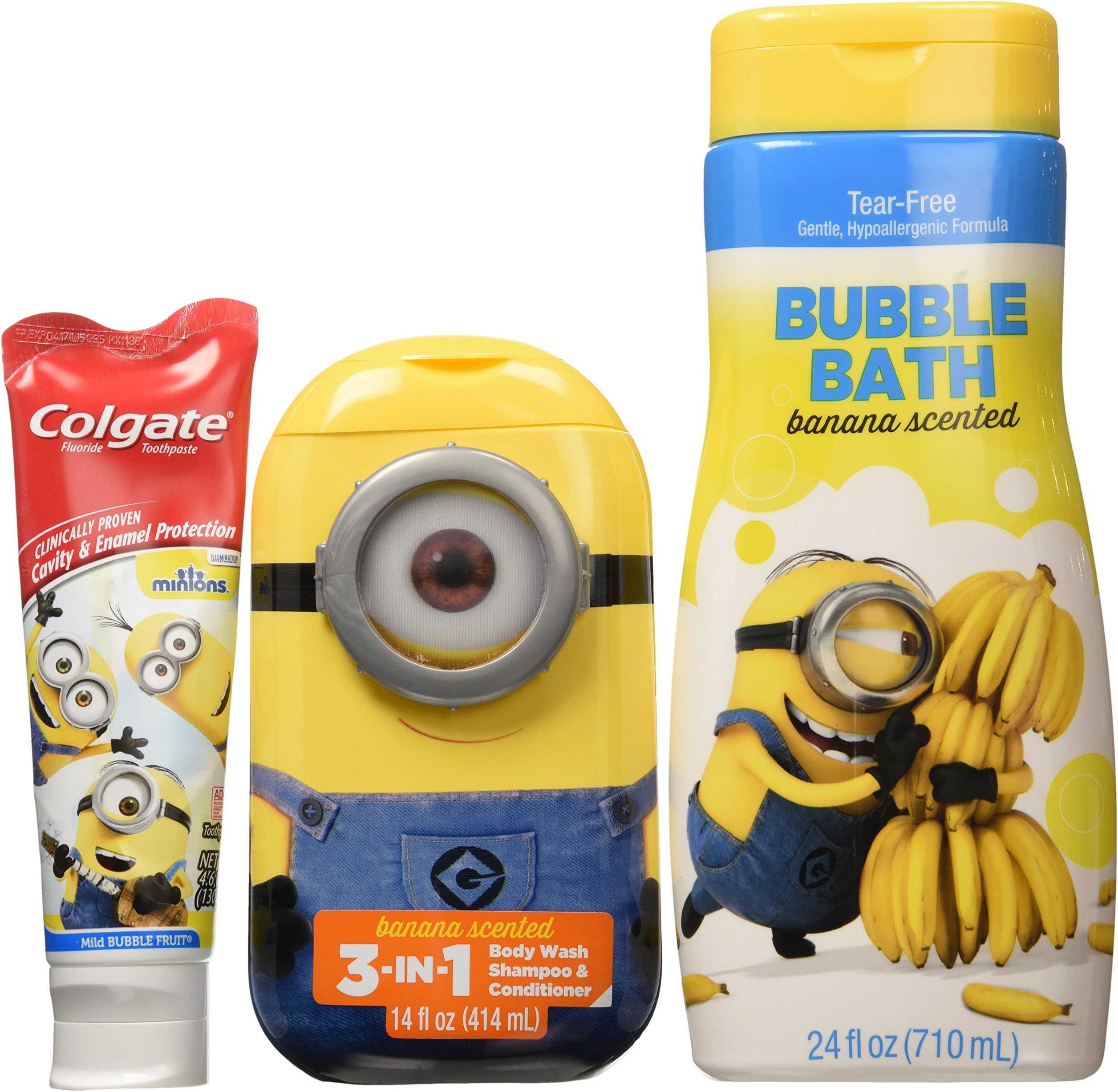 Minions 3 in 1 Shamppoo,conditioner and Body Wash, Minions Toothpaste and Bluble Bath Banana Scentea by Terlingua