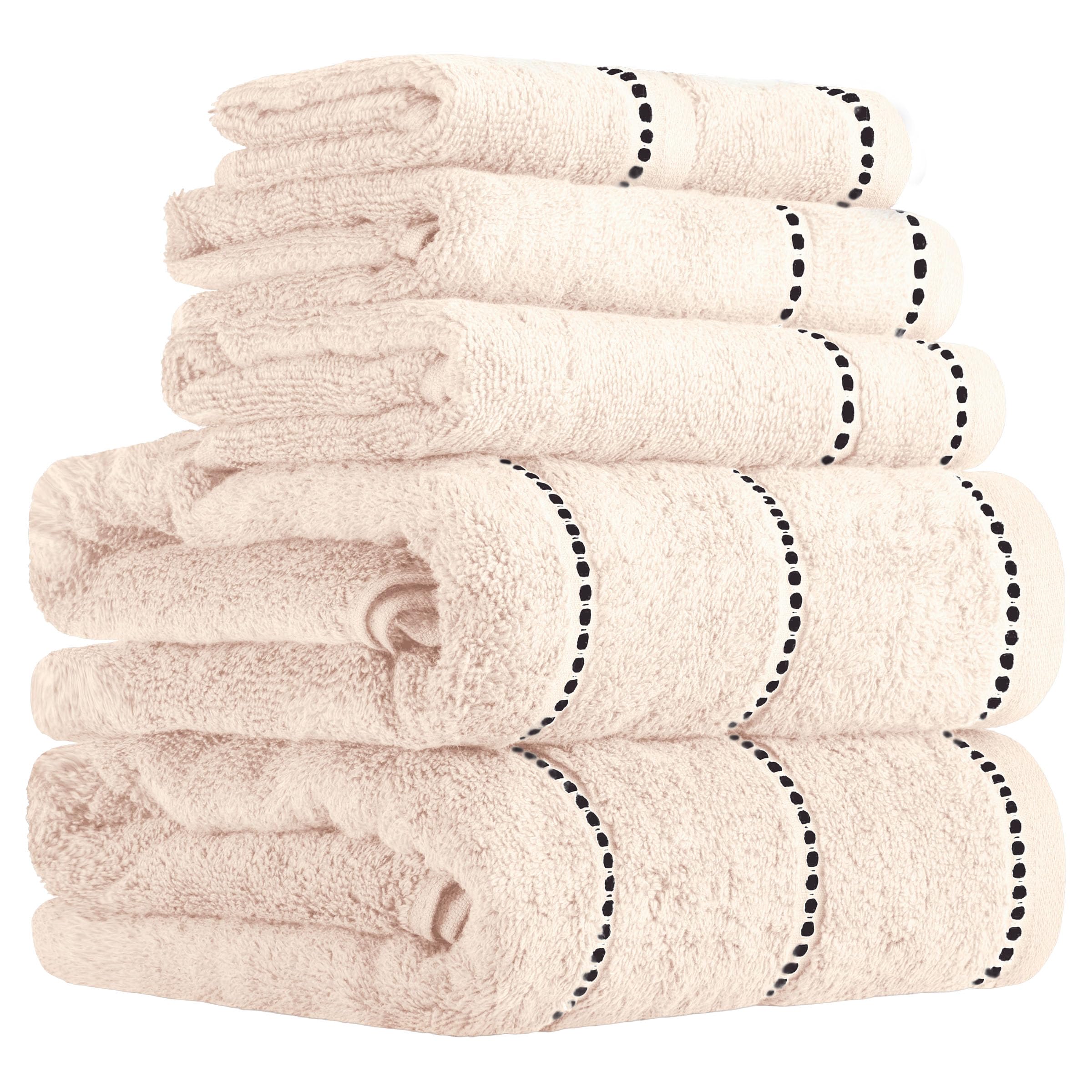 Lavish Home Luxury Cotton Towel Set- Quick Dry, Zero Twist and Soft 6 Piece Set With 2 Bath Towels, 2 Hand Towels and 2 Washcloths Bone/Black