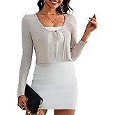 a.Jesdani Women's Shrug Sweaters Tie Front Long Sleeve Rib Knit Bolero Open Front Cropped Cardigan S-1X