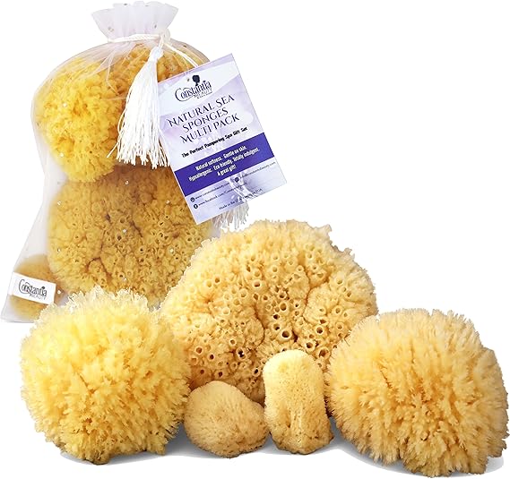 Natural Sea Sponges for Bathing 5PC Multi Pack Spa Gift Set, Gentle