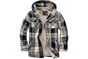 Puwasa Men's Full Zip Sherpa Lined Flannel Jacket Fleece Hooded Plaid Jacket with Hood for Men
