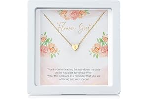 OSNIE Flower Girl A-Z Alphabet Pendant Necklace 14K Gold Plated Tiny Capital Letter Initial Heart Pendant Necklace Wedding Day Thank You for Being My Flower Girls Jewelry Gifts Proposal from Bride