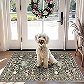 Washable 2x3 Entryway Area Rugs: Vintage Soft Floral Thin Doormat with Non Slip Backing Water Resistant Bathroom Laundry Rug for Kitchen Indoor Carpet for Bedroom Low Pile Floor Mat (2x3,Green)
