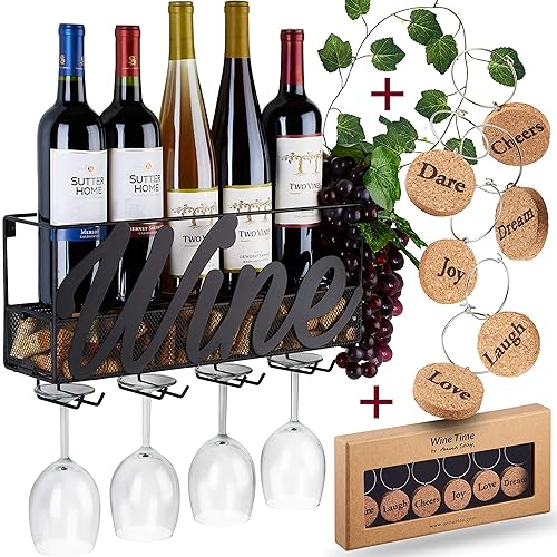 Wall Mounted Wine Rack Bottle Glass Holder Cork Storage